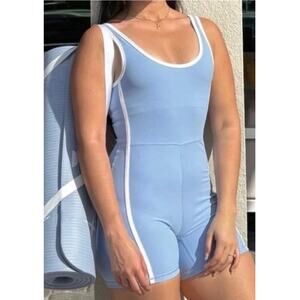 WILO Ribbed Active Romper Medium | One Piece Workout Unitard Biker Short